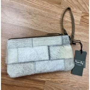 Myra Bag Silver Brick Pouch Wristlet Upcycled Leather & Cowhide NEW